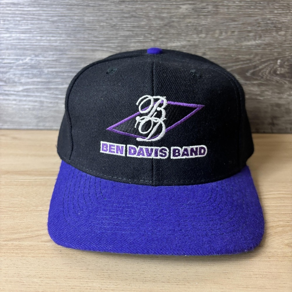 Vintage Ben Davis Band Hat Cap Snap Back Black Purple NCAA Basketball Mens 90s